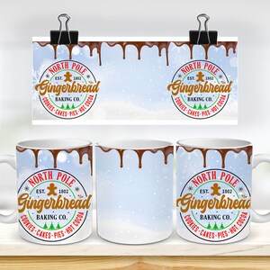 11 & 15 Oz Ginger Bread North Pole Sublimation Mug Template - Cricut Mug Press Sublimation Wrap - Mug Design JPG - 300 DPI