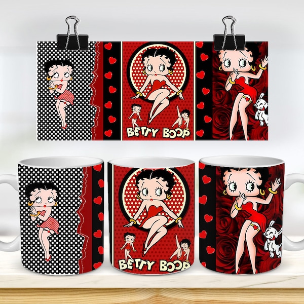 11 & 15 Oz Betty Boop Mug  Sublimation Mug Template - Cricut Mug Press Sublimation Wrap - Mug Design JPG 300 DPI