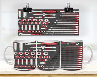 11 Unzen und 15 Unzen Tassenvorlage Sublimationsdesign, Werkzeugkasten, Mechaniker, Wrap, Sublimationsvorlage, Vatertag, Geschenke für Männer, Toolkit,