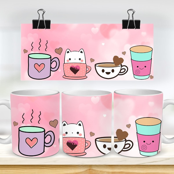 11 & 15 Oz Cute Cups Sublimation Mug Template - Cricut Mug Press Sublimation Wrap - Mug Design JPG - 300 DPI