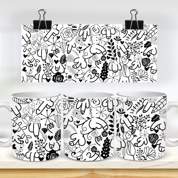 11 & 15 Oz Flower Willy Mug Sublimation Mug Template - Cricut Mug Press Sublimation Wrap - Mug Design JPG- 300 DPI