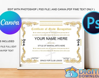 Editable Martial Arts Certificate Ideal mens gift present Rank Sensei Master Wall Art NOVELTY Digital Downlownload