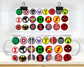 11 & 15 Oz Superhero Logo Sublimation Mug Template - Cricut Mug Press Sublimation Wrap - Mug Design JPG - 300 DPI