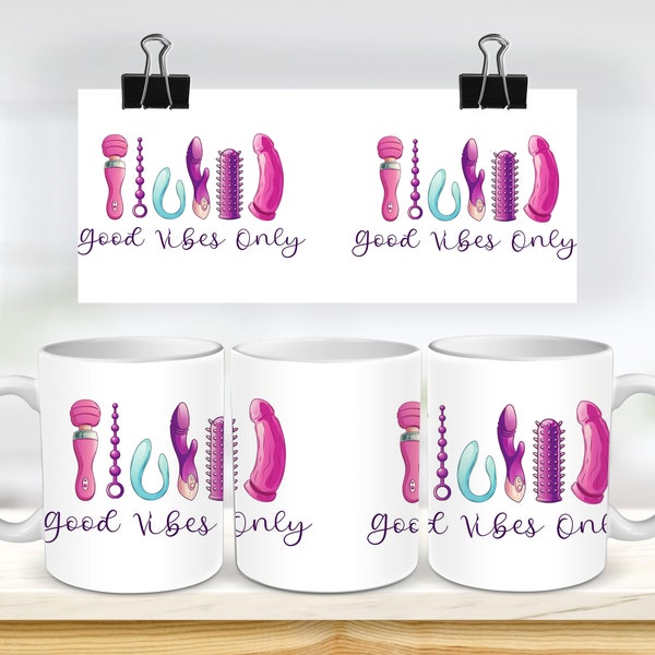 11 & 15 Oz Good Vibes Only Sublimationsbecher-Vorlage – Cricut Mug Press Sublimationsfolie – Tassendesign JPG – 300 DPI