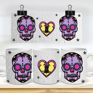 11 & 15 Oz Sugar Skull Mug  Sublimation Mug Template - Cricut Mug Press Sublimation Wrap - Mug Design JPG- 300 DPI