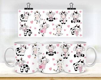 11 & 15 Oz schattige koe mok sublimatie mok sjabloon - Cricut mok pers sublimatie wrap - mok ontwerp JPG- 300 DPI