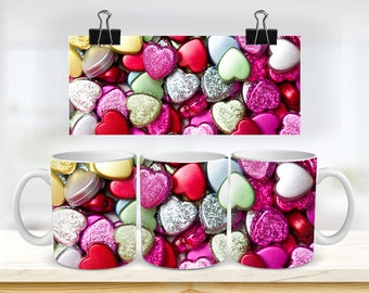 11 & 15 Unzen Herzen 3DMug Sublimation Becher Vorlage - Cricut Becher Press Sublimation Wrap - Becher Design JPG - 300 DPI
