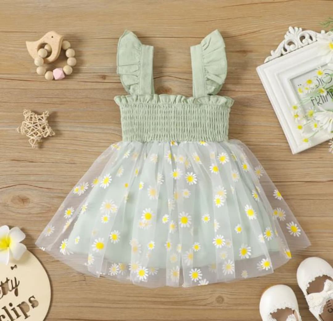 Baby Girl Daisy Flower Dress bow Knot Fluttersleeve Mesh Etsy