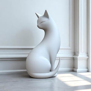 Minimalist Cat Statue – Modern 3D Printed Cat Figurine – Contemporary Home Decor Sculpture for Cat Lovers