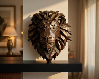 Low Poly Lion Head STL – Geometric Lion Wall Art for 3D Printing