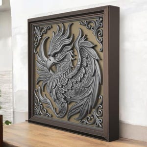 Phoenix Relief Panel: Mythical Firebird Wall Art for 3D Printing