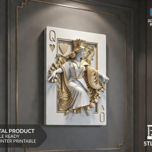 Plik STL z grafiką ścienną Queen Card – dekoracyjny relief kart do gry do druku 3D