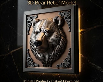 Bear Head Relief STL – 3D Printable Wall Sculpture – Rustic Wildlife Decor – Special Launch Price