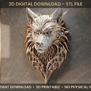 Geometric Wolf Wall Art – 3D Printed Modern Wolf Head Sculpture