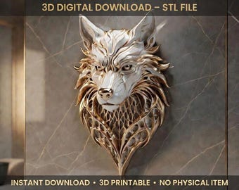 Geometric Wolf Wall Art – 3D Printed Modern Wolf Head Sculpture