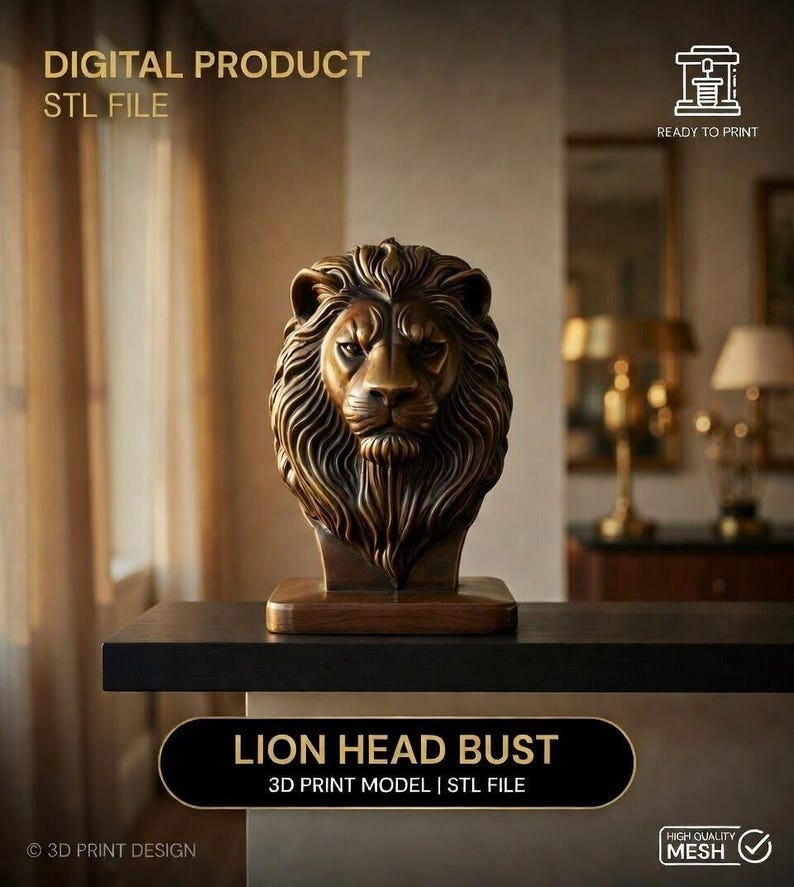 Lion Bust 3D Printable 3D STL File – Special Launch Price image 1