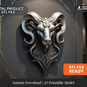Decoración de pared con cabeza de carnero de Aries (archivo STL) – Modelo 3D para impresión de la cabeza de carnero del zodíaco.