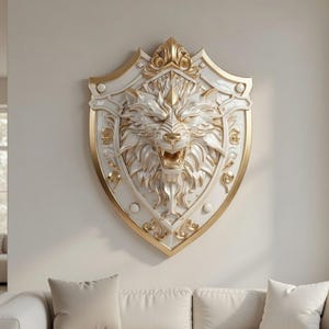 Wolf Shield Wall Decor STL - High Detail Animal Relief for 3D Printing