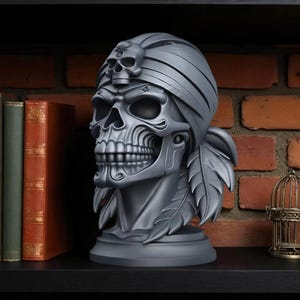 Gothic Pirate Skull Bust: 3D Printed PLA Statue