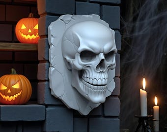 Decoración de pared de calavera de Halloween STL / Cabeza de esqueleto impresa en 3D