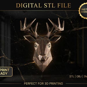 Cabeza de ciervo de baja poligonalidad – Archivo STL decorativo para impresión 3D