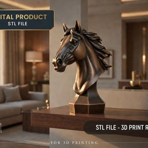 Pferdekopf Büste STL Datei - Dekorative Pferdeskulptur für den 3D-Druck