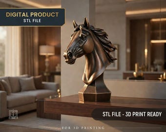 Pferdekopf Büste STL Datei - Dekorative Pferdeskulptur für den 3D-Druck