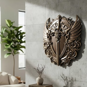 Winged Sword Shield STL, 3D Wall Plaque