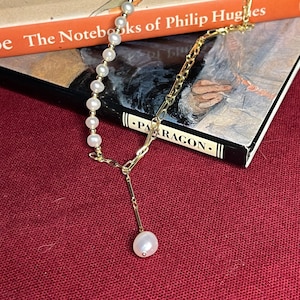 Half Pearl Half Necklace 18K Gold Plated | Freshwater Pearl Necklace Pearl Necklace