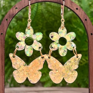 Glow in the Dark Butterfly and Daisy Earrings, Festival Glow Jewelry, Flower Dangles, Rave and Concert Accessories, Floral Fairycore Jewelry