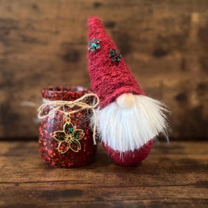 One of a kind Glittery Pendant Gnome, Unique and Fun Sparkly Resin Gnome, Christmas Decorative Jar, Christmas Decor, Flower necklace pendant