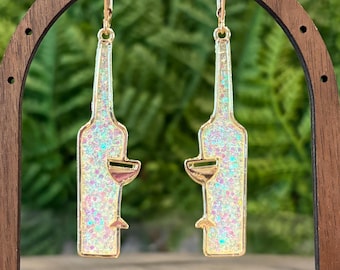Champagne Bottle Earrings, Cocktail Party Jewelry, Alcohol Themed Earrings, Statement Jewelry, Celebration Earrings, Gift for Her, NYE