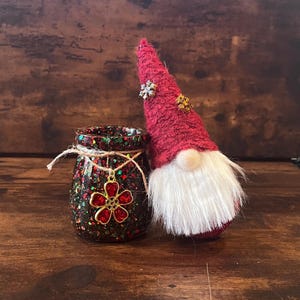 One of a kind Glittery Pendant Gnome, Unique and Fun Sparkly Resin Gnome, Decorative Jar, Home Decor, Holiday Decor, Flower necklace pendant
