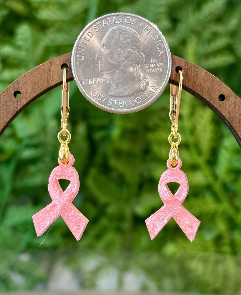 Pink Ribbon Dangle Earrings, Breast Cancer Awareness, Survivor Support