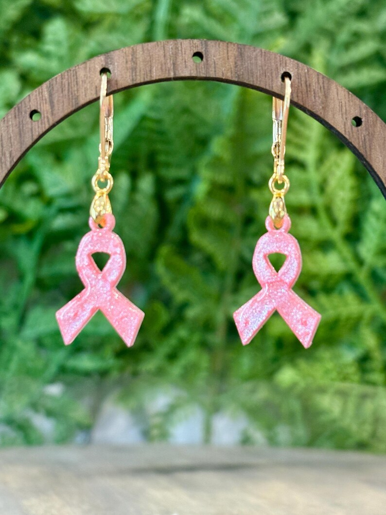 Pink Ribbon Dangle Earrings, Breast Cancer Awareness, Survivor Support