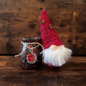 One of a kind Glittery Reversible Pendant Gnome, Unique and Fun Sparkly Gnome, Decorative Jar, Holiday Decor, reversible necklace