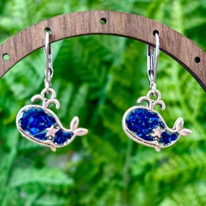 Deep Blue Whale Earrings, Ocean Animal Jewelry, Nautical Sea Life Earrings, Marine Biology Gift, Whale Lover Jewelry, Coastal Beach Earrings