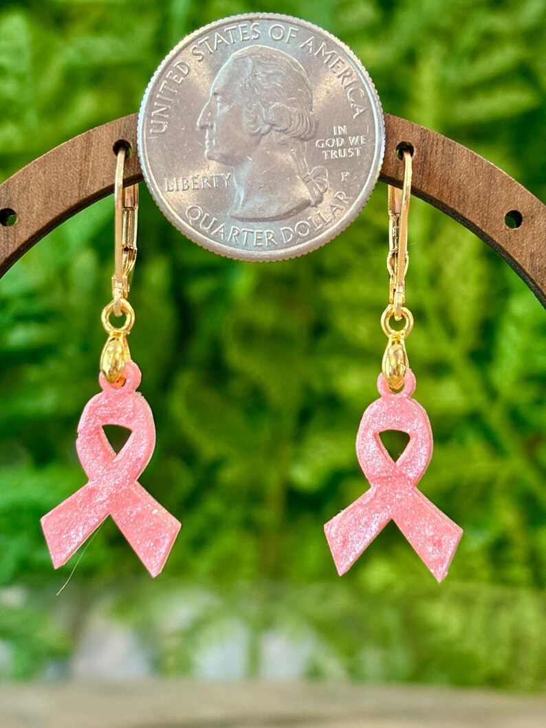 Pink Ribbon Dangle Earrings, Breast Cancer Awareness, Survivor Support