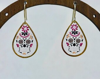 Skull Earrings, Cute Skull Jewelry, Fun Spooky Aesthetic, Kawaii Goth Dangles, Day of the Dead Jewelry, Resin Jewelry, Sugar Skull Jewelry