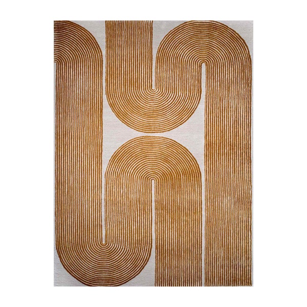 Cream Brown Contemporary High Low Loop Cut Wool Rug/// Size .. 4x6,/5x8,/6x9/8x10/9x12/10x14