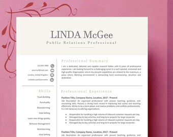 Resume Template Word | Creative Resume Template for Word & Apple Pages | Modern Professional 2, 3 Page Resume Cover Letter | CV Template