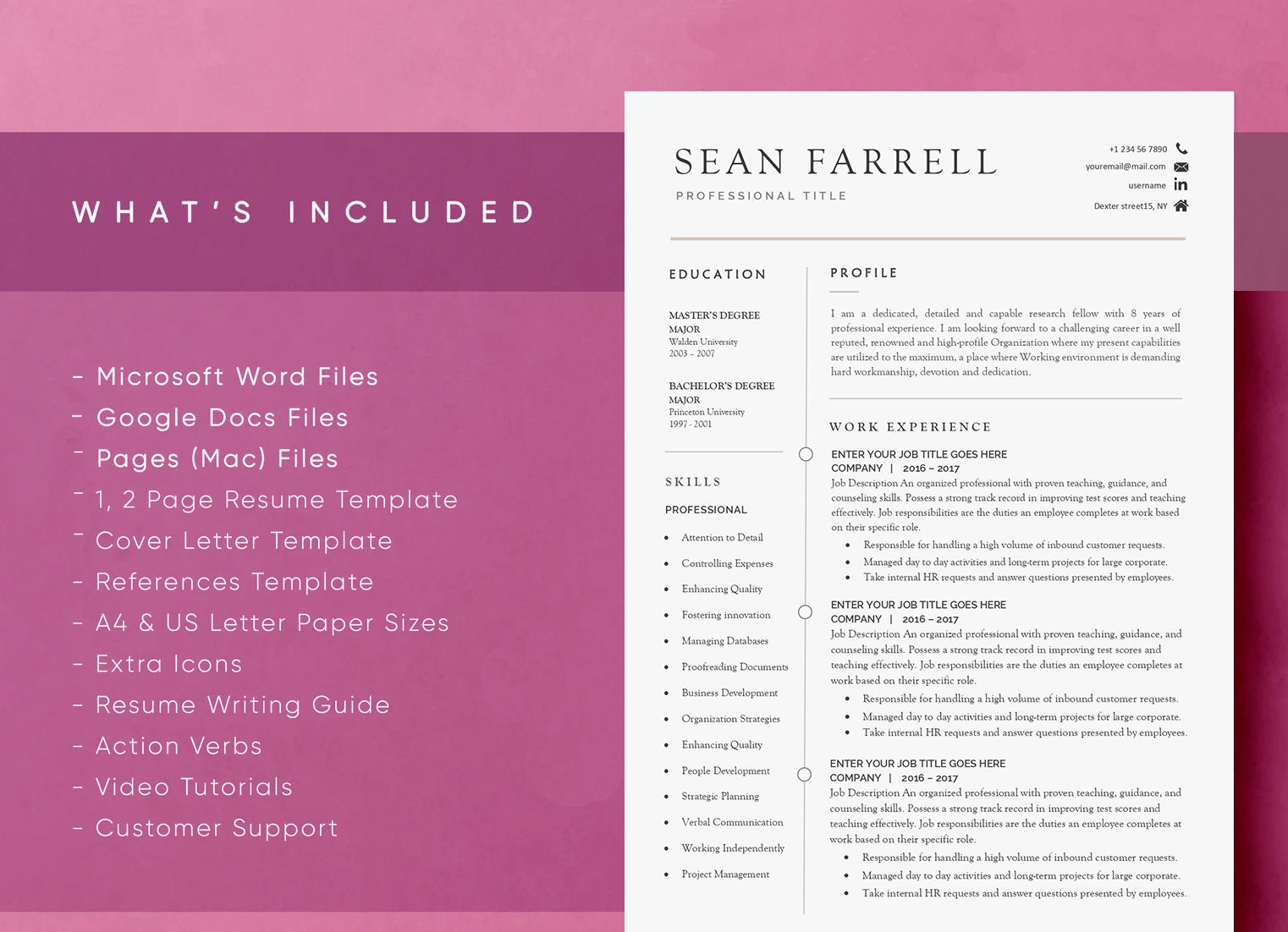 Professional Resume Template Modern for Word, Pages, Google Docs Resume ...