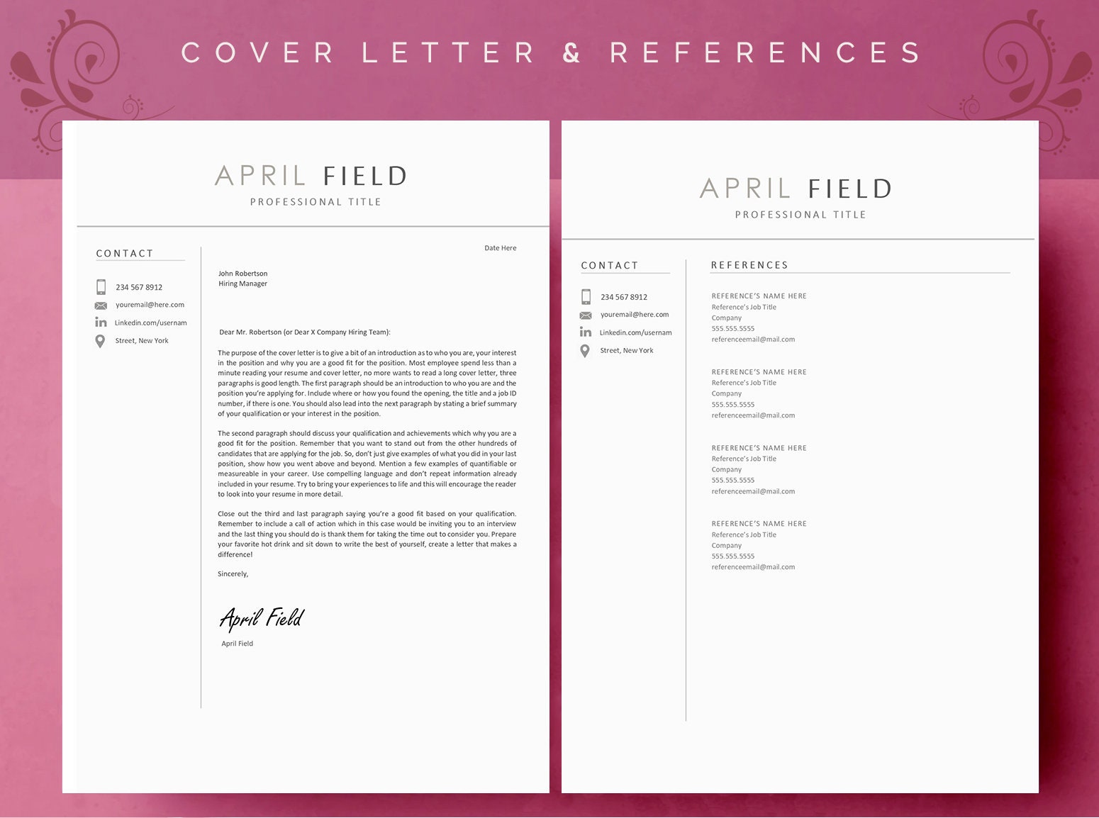 Professional Resume Template for Microsoft Word & Mac Pages With Cover ...