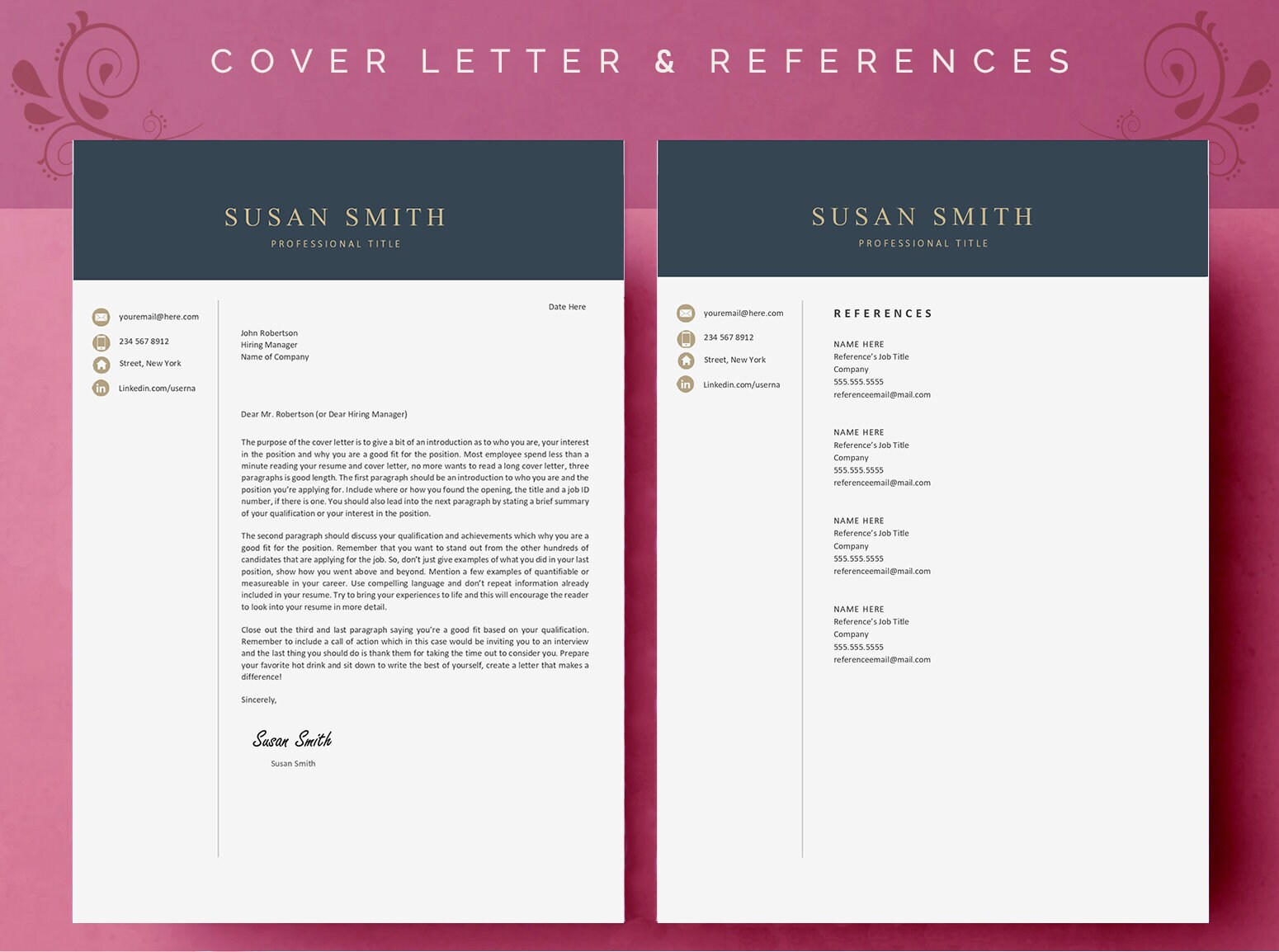 Professional Resume Template for Microsoft Word & Mac Pages With Cover ...