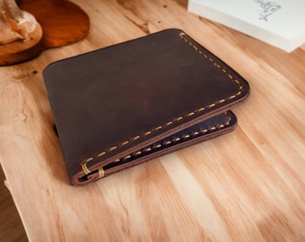 Handmade Leather Bifold Wallet, Personalized Minimalist Wallet