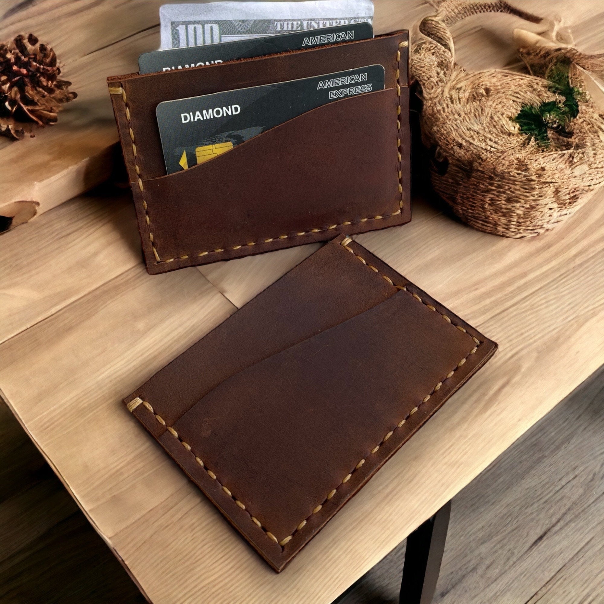 Compact Cardholder Wallet Handmade 6 Pocket Etoupe Epsom 