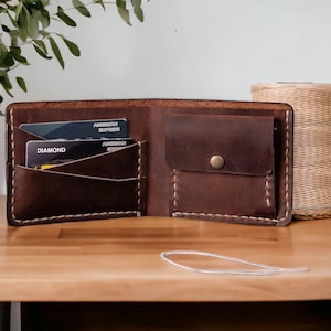 Billetera de cuero para hombre - Personalizada - Billetera plegable con bolsillo para monedas - Regalo para el día del padre - Para él - Aniversario - Billetera personalizada - Navidad
