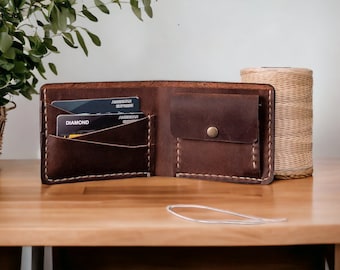 Men&#39;s leather wallet - Personalized -Bifold wallet with coin pocket - Father&#39;s day gift -For Him - Anniversary - Custom Wallet - Christmas