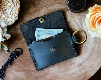 Handmade Leather Keychain Wallet: Credit Card & Coin Purse