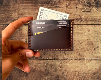 Handmade Full Grain Leather Card Holder – Slim Minimalist Wallet